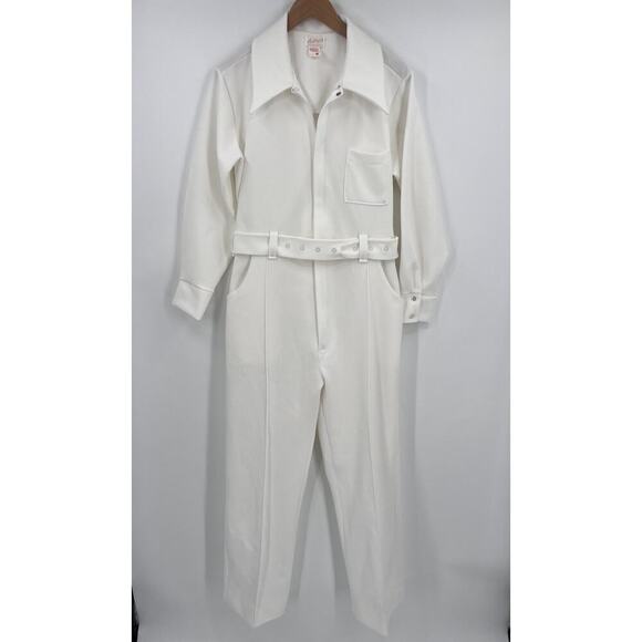 Vintage 70s Le Voy White Disco Leisure Jumpsuit Polyester Retro Groovy - Picture 1 of 15